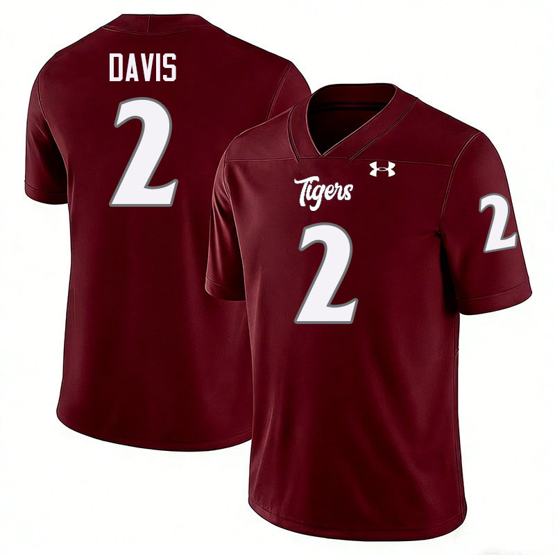 Texas Southern Tigers #2 Jordon Davis College Football Jersey,Uniforms Stitched-Maroon